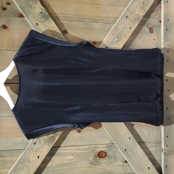 WOMENS BLACK SHIMMER DRESSY SHORT SLEEVE BLOUSE SIZE XLFITTED DRAPED TOP - Picture 2 of 8